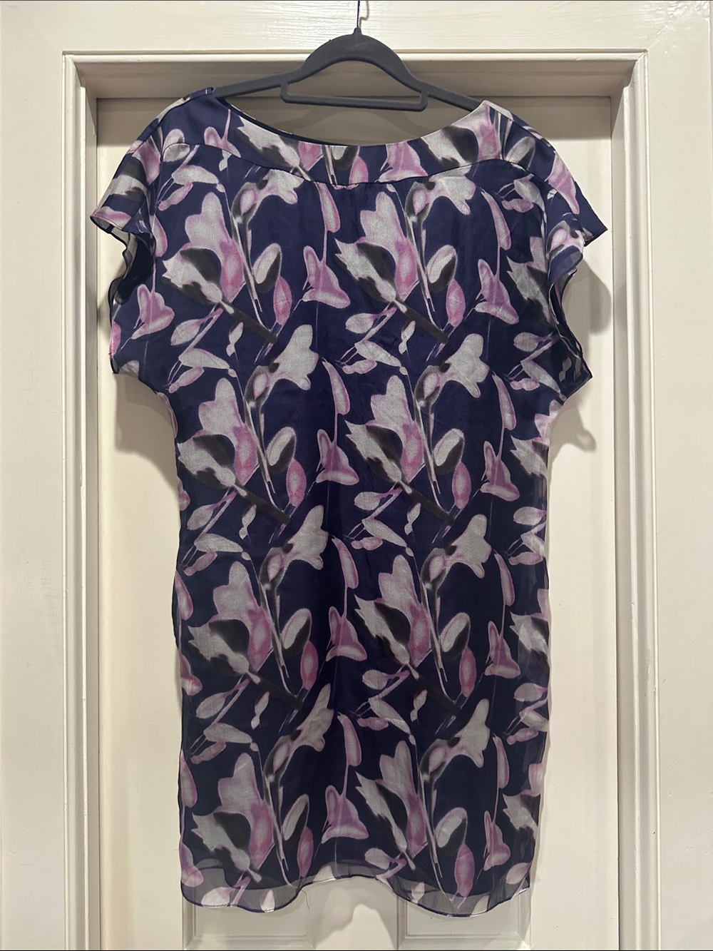 Adam Lippes Navy Floral Print Short-Sleeve Mini Dress
